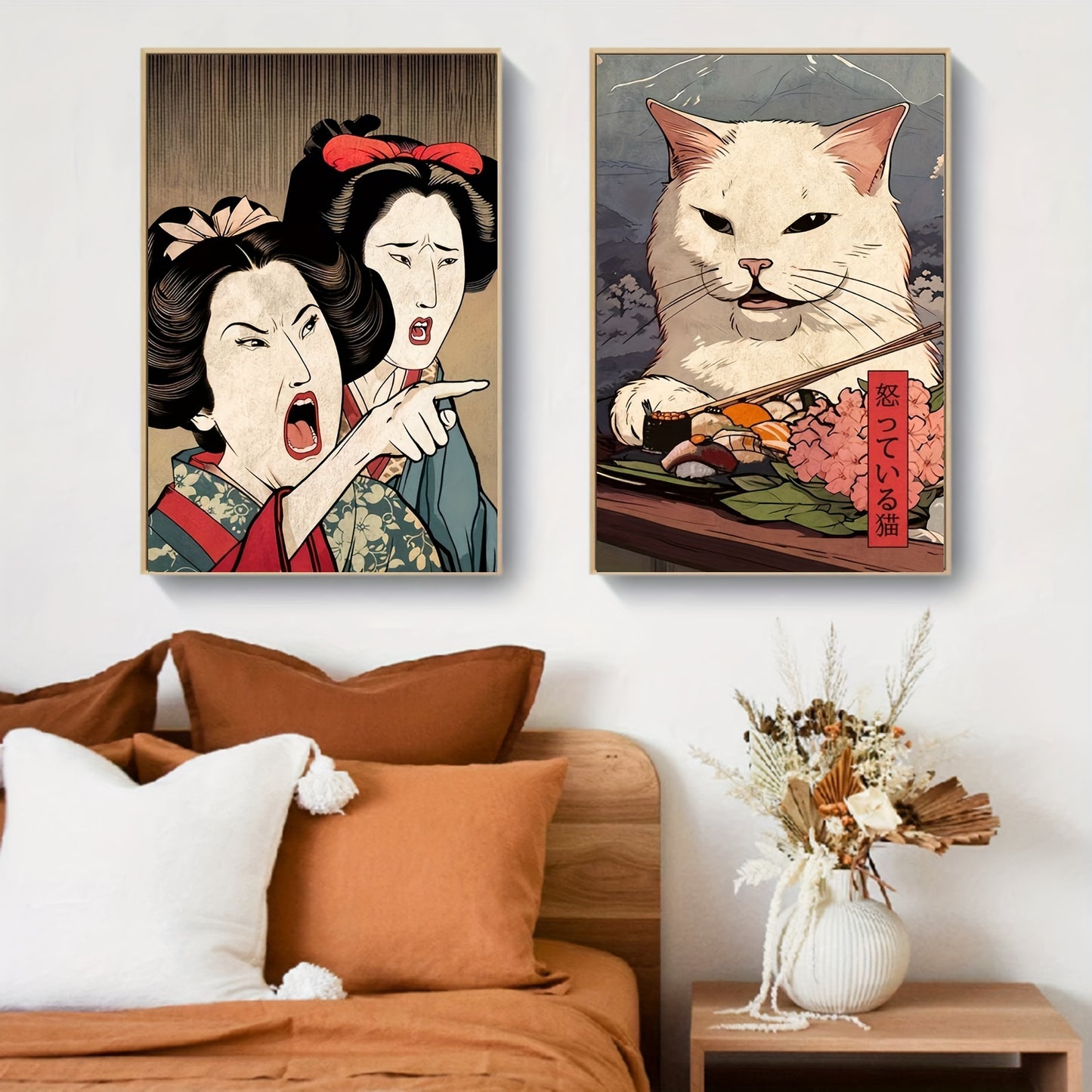 Abstract Japanese Woman & Cat Mural