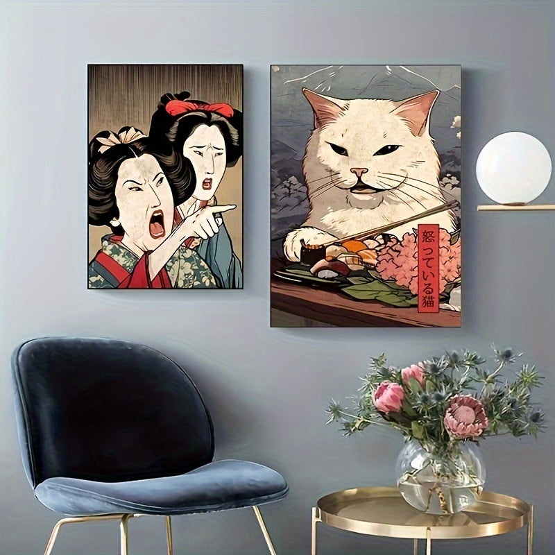 Abstract Japanese Woman & Cat Mural