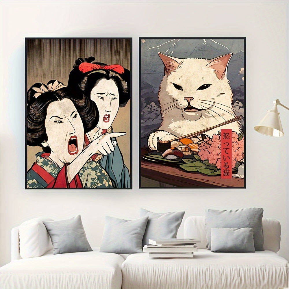 Abstract Japanese Woman & Cat Mural