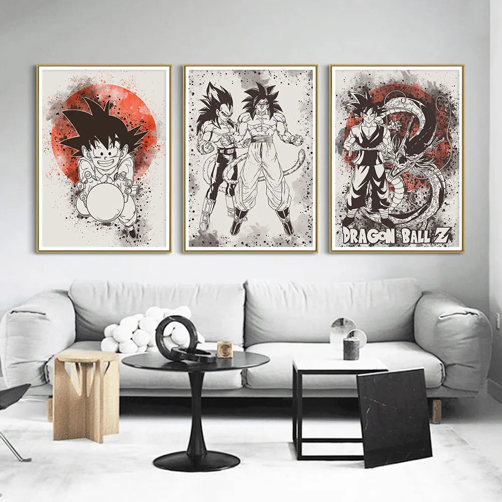 Dragon Ball Canvas Wall Art - Ink Wash Poster Room Decor & Perfect Anime Fan Gift!