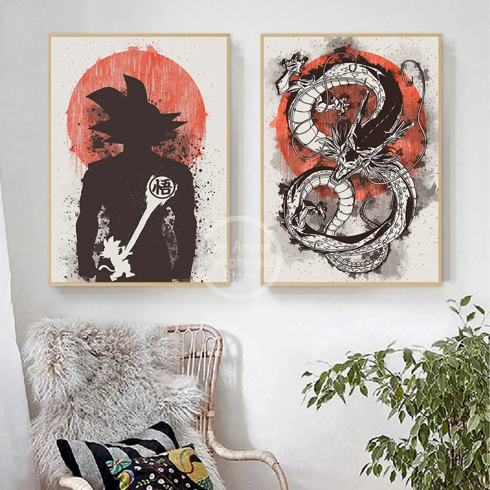Dragon Ball Canvas Wall Art - Ink Wash Poster Room Decor & Perfect Anime Fan Gift!