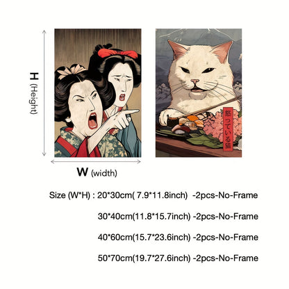 Abstract Japanese Woman & Cat Mural