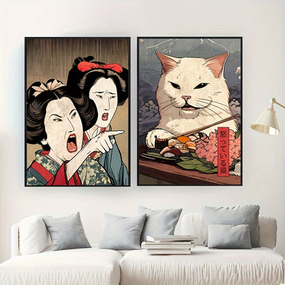 Abstract Japanese Woman & Cat Mural