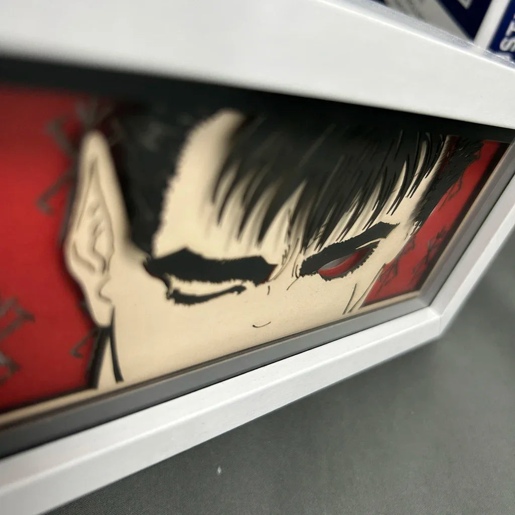 Anime Light Box Berserk Guts for Bedroom Decoration Manga Paper Carving Table Desk Lamp Anime Lightbox Guts Face Eyes