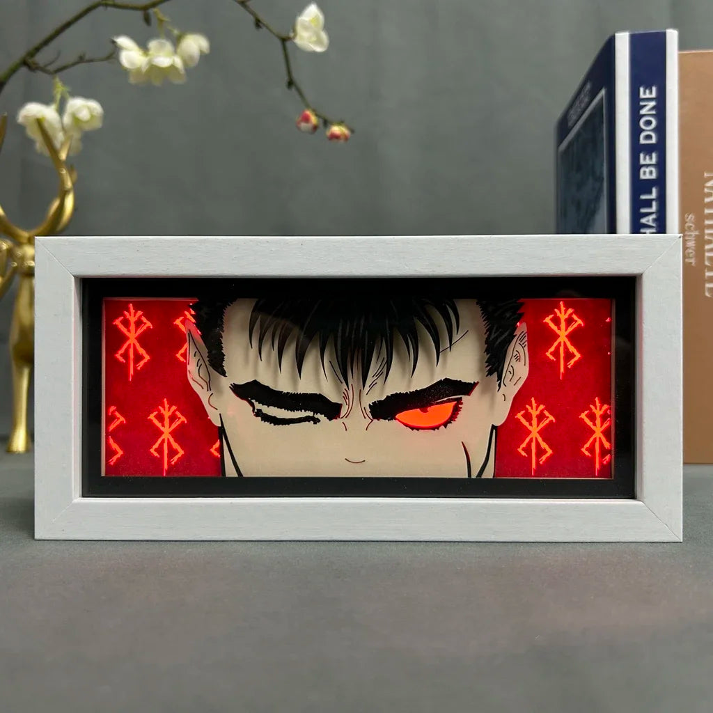 Anime Light Box Berserk Guts for Bedroom Decoration Manga Paper Carving Table Desk Lamp Anime Lightbox Guts Face Eyes