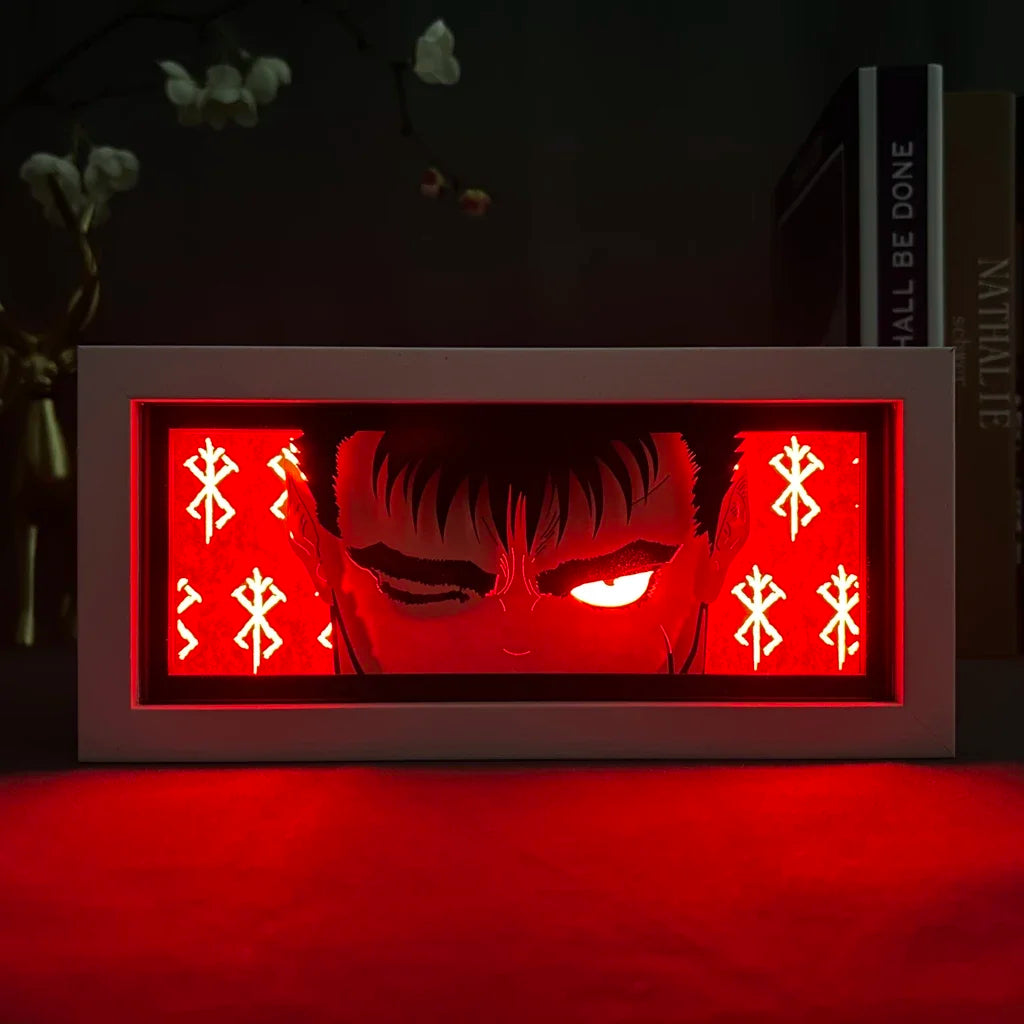 Anime Light Box Berserk Guts for Bedroom Decoration Manga Paper Carving Table Desk Lamp Anime Lightbox Guts Face Eyes