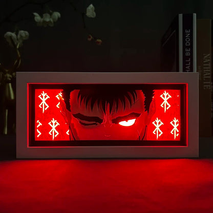 Anime Light Box Berserk Guts for Bedroom Decoration Manga Paper Carving Table Desk Lamp Anime Lightbox Guts Face Eyes