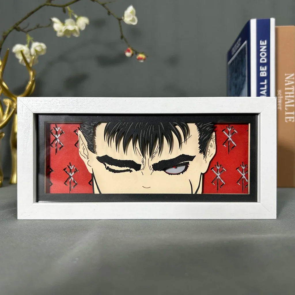 Anime Light Box Berserk Guts for Bedroom Decoration Manga Paper Carving Table Desk Lamp Anime Lightbox Guts Face Eyes