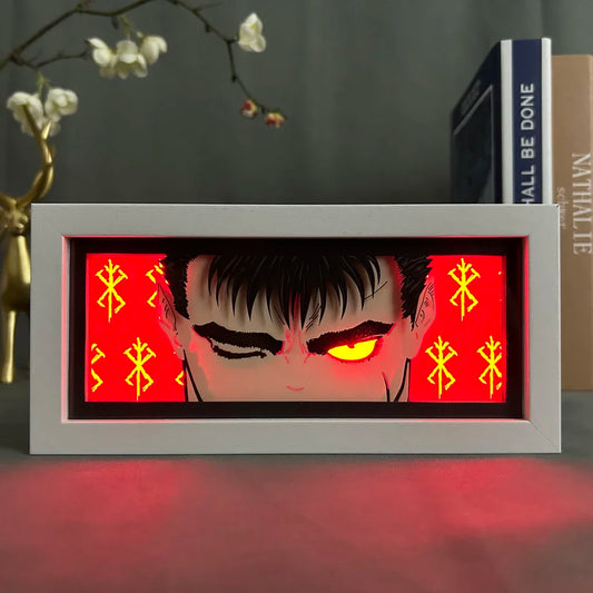 Anime Light Box Berserk Guts for Bedroom Decoration Manga Paper Carving Table Desk Lamp Anime Lightbox Guts Face Eyes